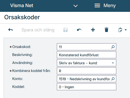 Bild som visar orsakskod