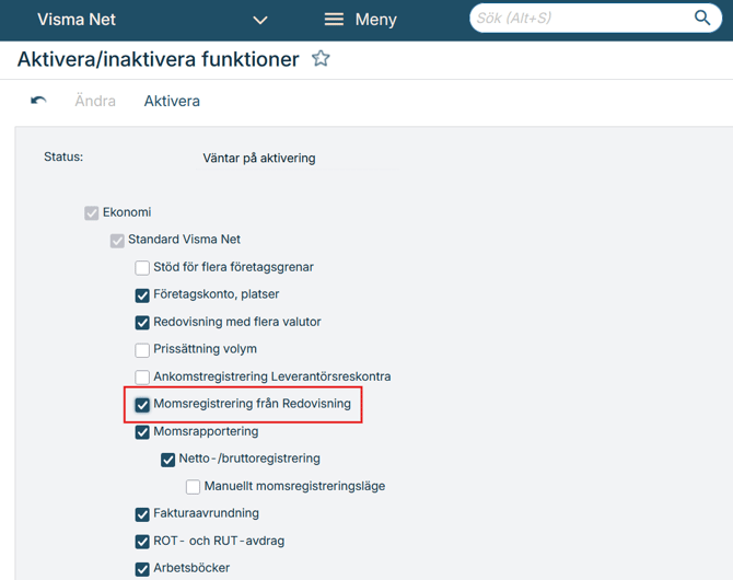 Bild som visasr Aktivera/inaktivera funktioner